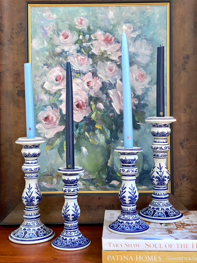 Blue Chinoiserie Candlestick Set - Small