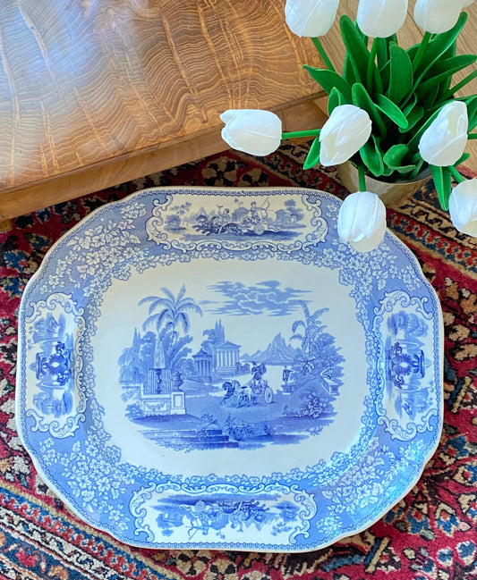 1800s Antique Glasgow J & M.P. BELL large platter in Triumphal Car