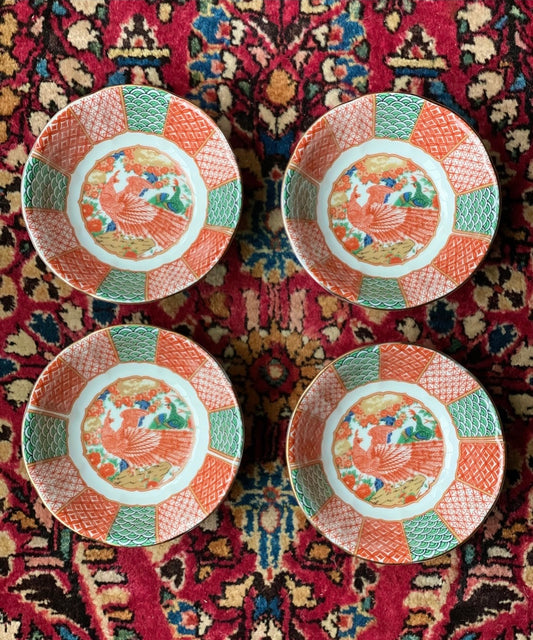 Arita Imari Peacock (Coupe) Fruit/Dessert (Sauce) Bowl Set of 4