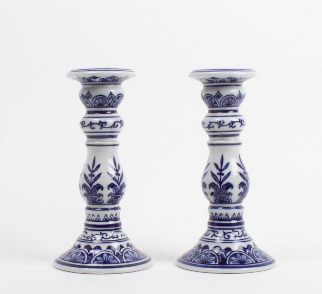 Blue Chinoiserie Candlestick Set - Small